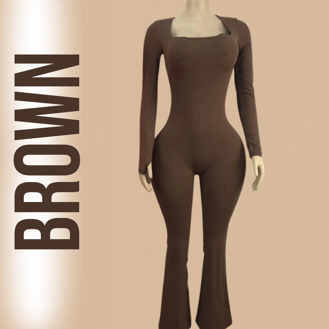 BXB BROWN FLARE JUMPSUIT