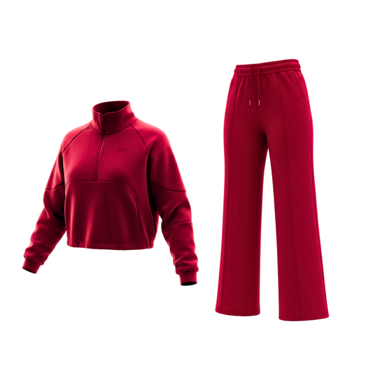 BXB FOREVER Quarter-Zip Flare Joggers ( Wine Red )